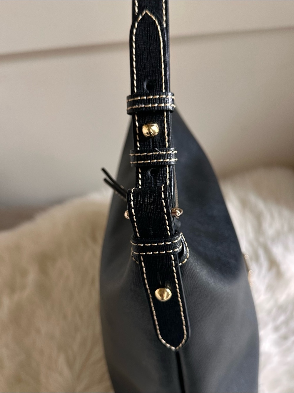 Dooney & Bourke Black Saffiano Leather Shoulder Hobo with Gold Accent - Picture 8 of 13